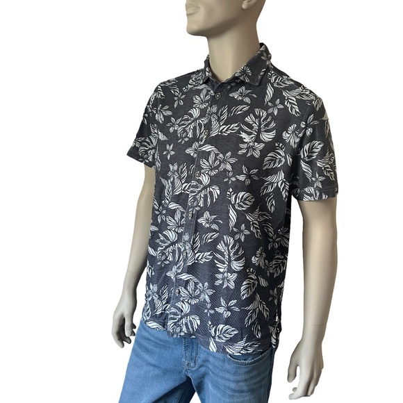 Tommy Bahama Hawaiian Tiki Shirt Monochrome Tropical Leaf Pattern Print - Picture 2 of 13